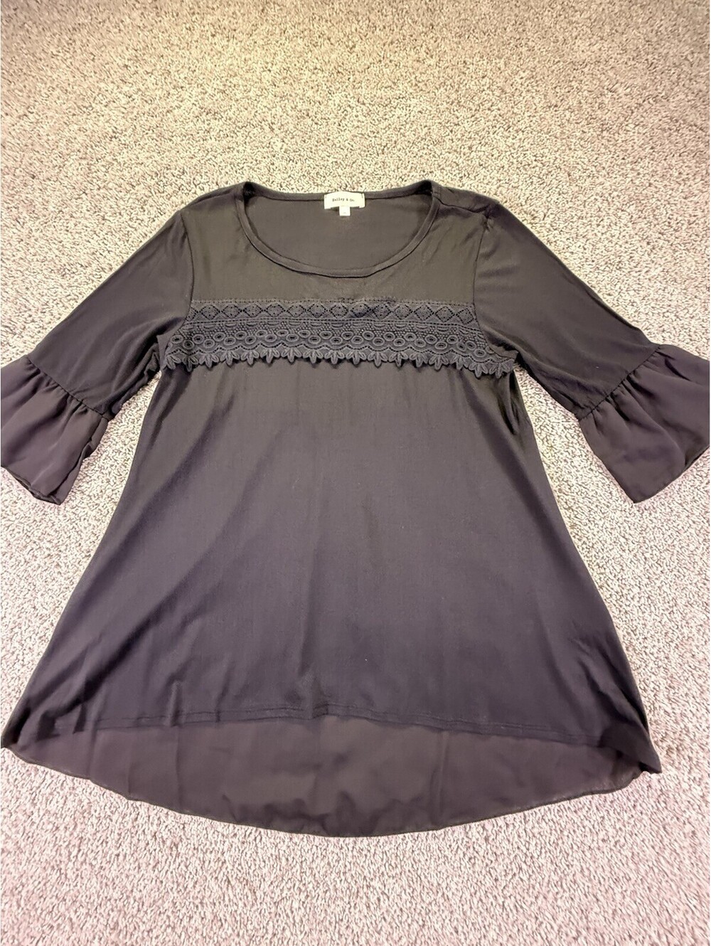 Hailey & Co. Women’s Boho Top Size Large Black 3/4 Sleeves NWOT